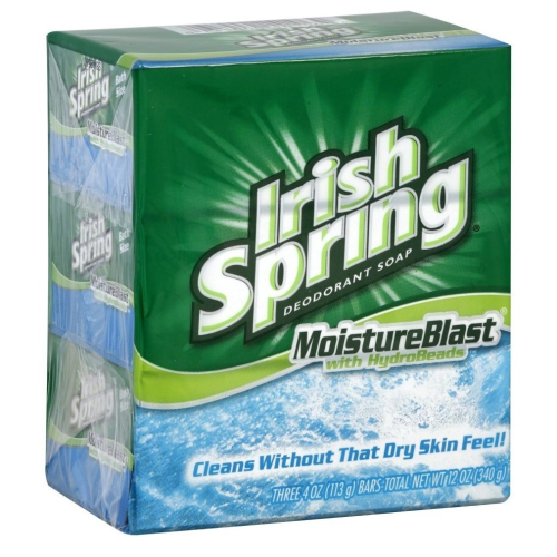 Irish Spring Moisture Blast Deodorant Bar Soap for Men, 3.7 oz, 12 Pack