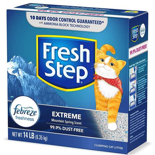 Fresh Step Extreme Scented Litter with the Power of Febreze, Clumping Cat Litter Mountain Spring, 14 Pounds