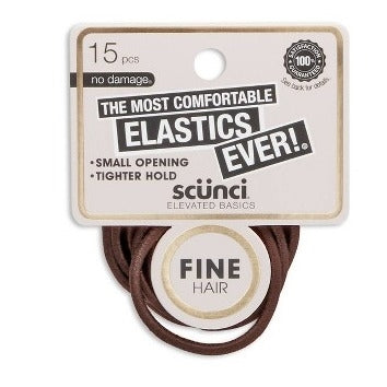 Scunci Elevated Basics No Damage Fine Hair Elastics, Brown, 15-Pieces