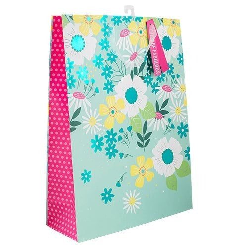 Voila Extra Large Pink Floral Gift Bag