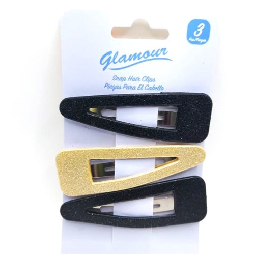 Glamour Plastic Snap On Hair Clips, 3's