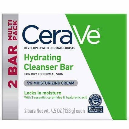 CeraVe Hydrating Cleansing Bar for Face and Body 4.5 oz × 2