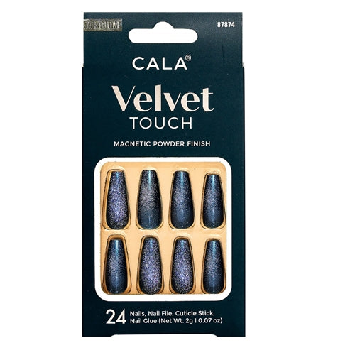 Cala Velvet Touch Press On Nails, Medium Coffin Teal Green - Cateye