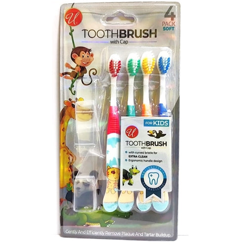 U 4 Pack Toothbrush For Kids With Cap - Soft