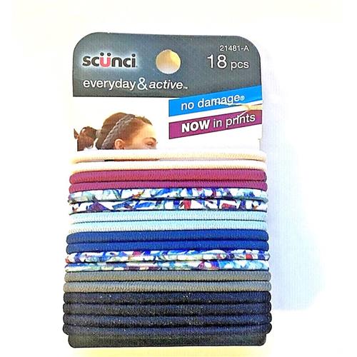 Scunci No-Damage Elastics, Multicolor, 18-Count