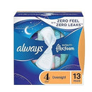 Always Infinity FlexFoam Pads for Women, Size 4, Overnight Absorbency, Unscented, 13 Count
