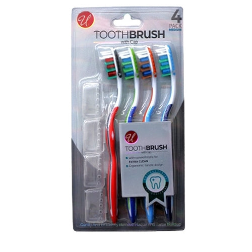 U 4 Pack Toothbrush With Cap - Hard