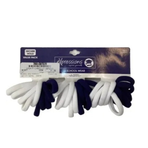 Expressions School Wear Hair Ties 30 Pcs - Navy Blue & White