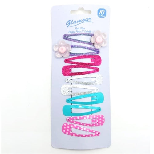 Glamour Coloured Snap On Hair Clips 10's