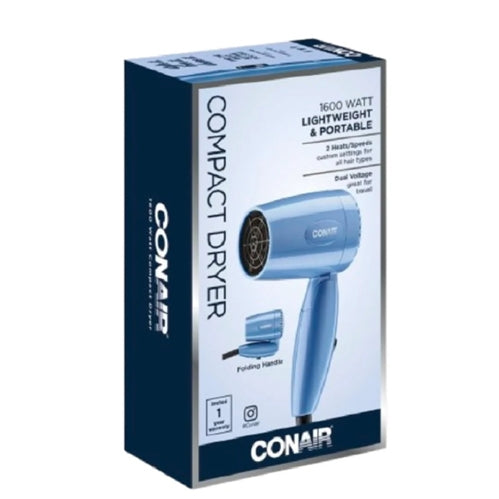 Conair Travel Hair Dryer with Dual Voltage, 1600W Compact Hair Dryer