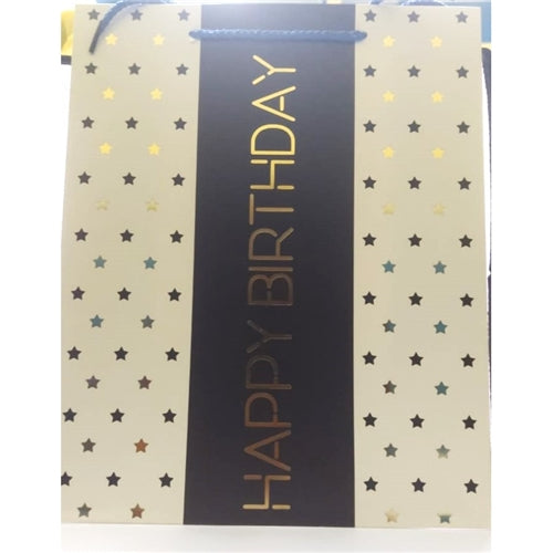 Happy Birthday Paper Gift Bags With Stars, Designs Assorted