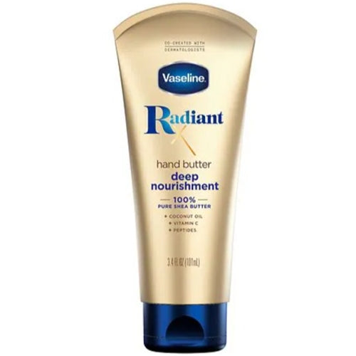 Vaseline Radiant X Deep Nourishment Hand Butter 100% Pure Shea Butter, with Coconut Oil, Vitamin C, & Peptides, 3.4 oz