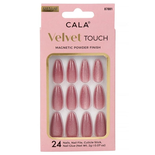 Cala Velvet Touch Press On Nails, Medium Almond Mauve - Cateye