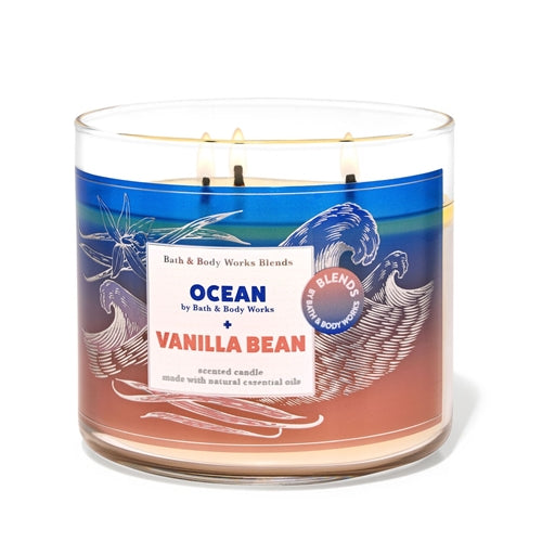 Bath & Body Works Blends Ocean Vanilla Bean 3 Wick Candle 411g