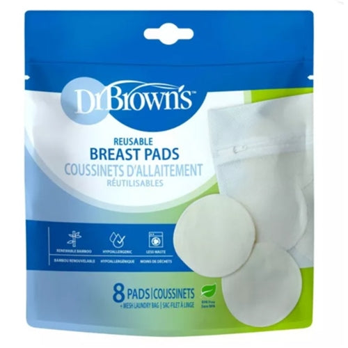 Dr. Brown's Reusable, Washable Bamboo Nursing Pads with Laundry Bag, Day & Night Absorption, 8 Count