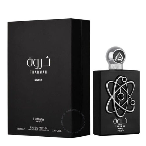 Lattafa Tharwah Silver Eau De Parfum For Men 3.4 oz