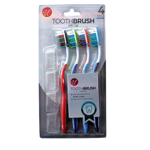 U 4 Pack Toothbrush With Cap - Medium