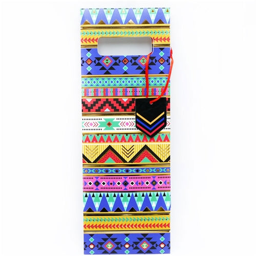 Paper Craft Bottle Gift Bag - Aztec Desgins