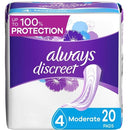 Always Discreet Bladder Protection Incontinence Pads For Women, Regular Length, Moderate Absorbency 20 Count