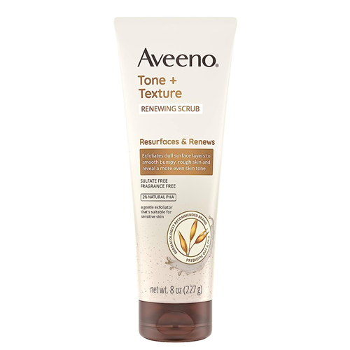 Aveeno Tone + Texture Renewing Body Scrub, Prebiotic Oat Formula for Sensitive Skin, Fragrance-Free, 8 oz