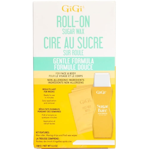 GiGi Roll On Sugar Wax Hair Removal Kit, for Face and Body, Ready to Use, Gentle Formula