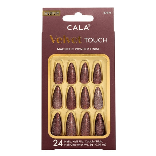 Cala Velvet Touch Press On Nails, Medium Almond Burgundy - Cateye