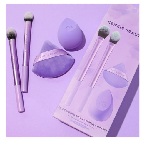 Kenzie Beauty Face Essential Brush + Brush + Sponge + Puff Set