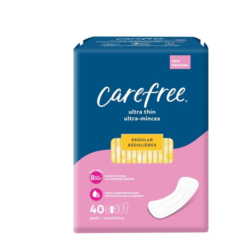 Carefree Ultra Thin Pads for Women, Regular Pads Without Wings, 40ct