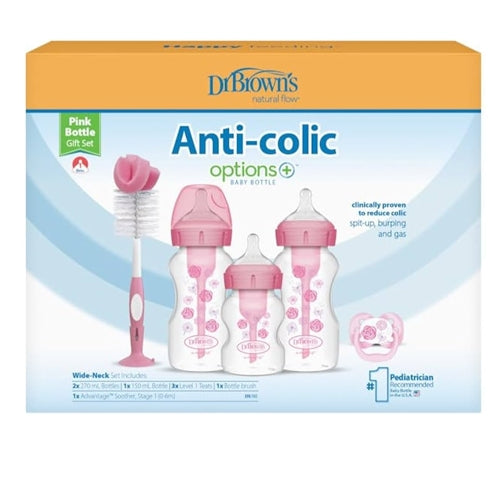 Dr Brown's Wide Neck Anti-Colic Options+ Bottles Pink Gift Set