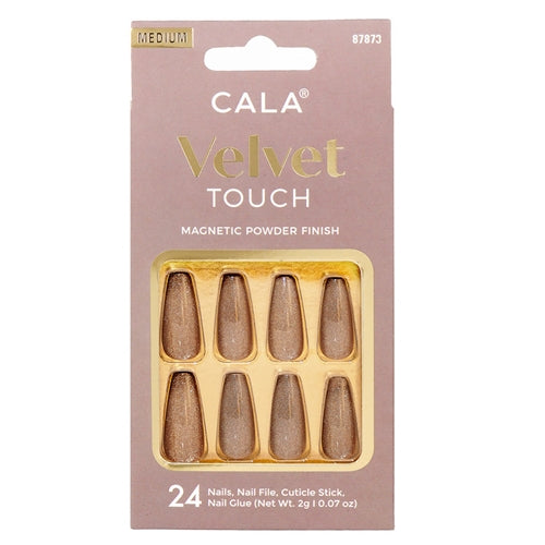 Cala Velvet Touch Press On Nails, Medium Coffin Coffee - Cateye