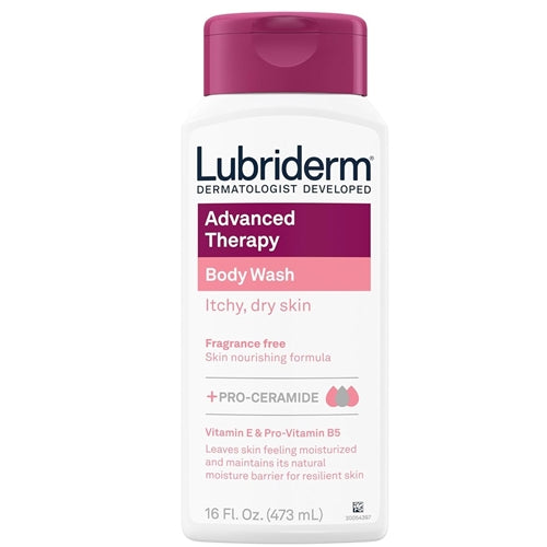 Lubriderm Advanced Therapy Body Wash, Unscented Nourishing Cleanser with Pro-Ceramide, Vitamin E & Pro-Vitamin B5, Hypoallergenic, 16 fl. oz