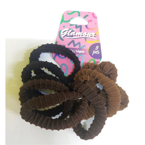 Glamour 9pcs Hair Ties - Black & Brown