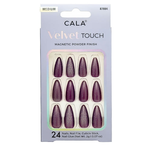 Cala Velvet Touch Press On Nails, Medium Almond Purple - Cateye