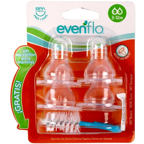 Evenflo 3-12 Months 4 Pack Nipples, BPA Free