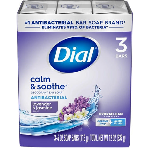 Dial Antibacterial Deodorant Calm & Soothe Bar Soap With Lavender & Jasmine 3x4oz.