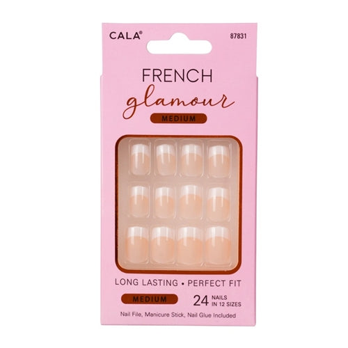 Cala French Glamour Press On Nails, 24's Nail Glue Included