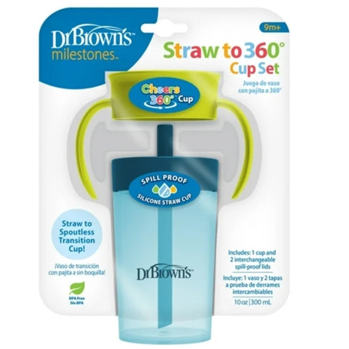 Dr. Brown's Milestones Straw-to-360 Convertible Toddler Cup Set, Blue, 10 oz, 9m+, 1 Pack