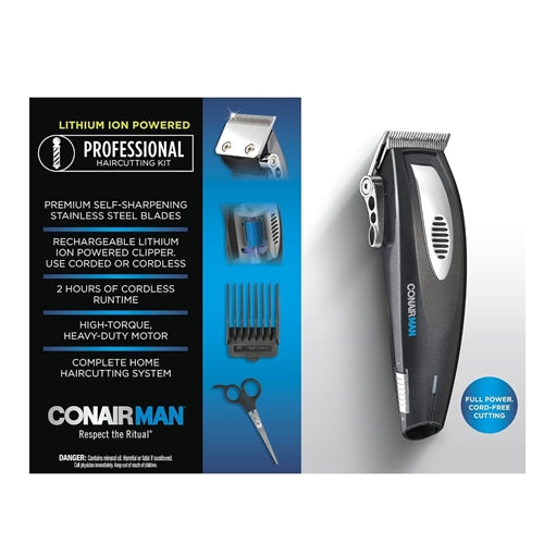 Conair MAN Hair Clippers for Men, 20-Piece Home Hair Cutting Kit with Lithium Ion Powered Cordless Clipper