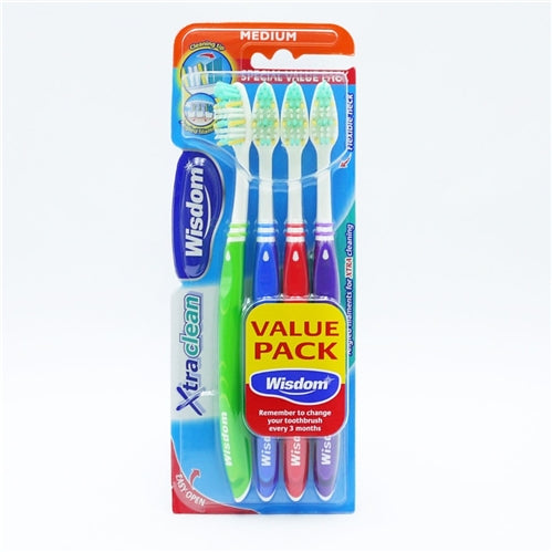 Wisdom Extra Clean Medium Toothbrush, 4 Pack