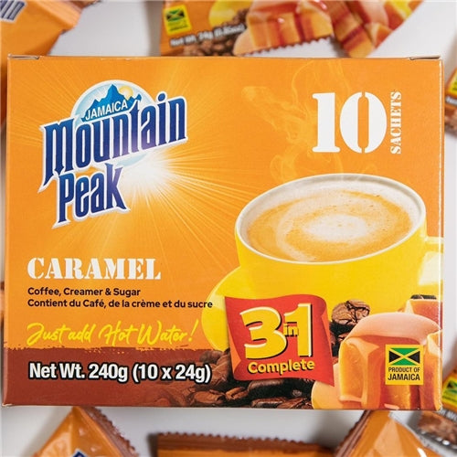 Mountain Peak Caramel Jamaican 3 In 1 Flavored Coffee, 10 Sachets