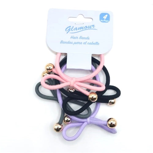 Glamour 4Pc Colored Hair Ties With Beads