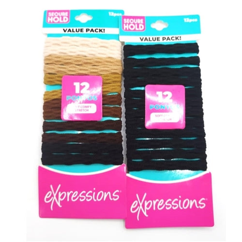 Expressions 12Pc Ribbed Hair Ponyos - Value Pack