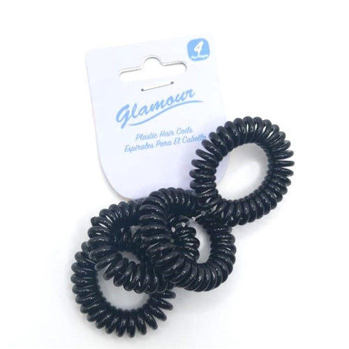 Glamour 4Pc Black Small Plastic Hair Coils