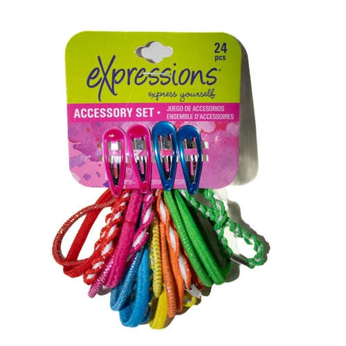 Expressions 24pcs Accessory Set, Clips & Elastics