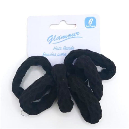 Glamour 6Pc Black Ribbed Hair Ties