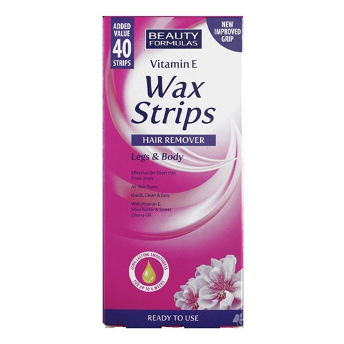Beauty Formulas - Legs and Body Wax Strips - Vitamin E 40 Strips, Value Pack