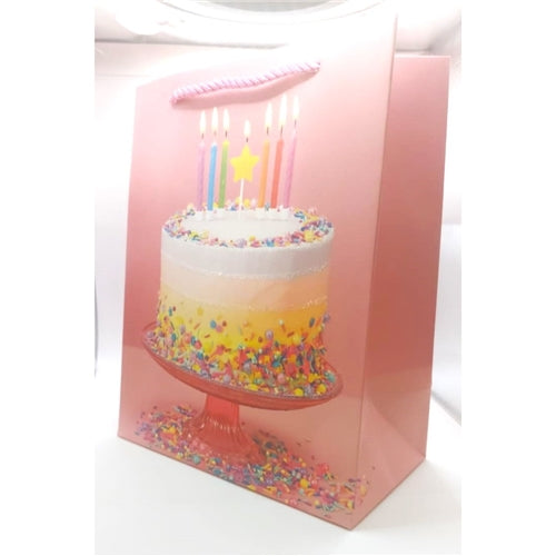 Happy Birthday Paper Gift Bag, Assorted Glitter Cake Designs