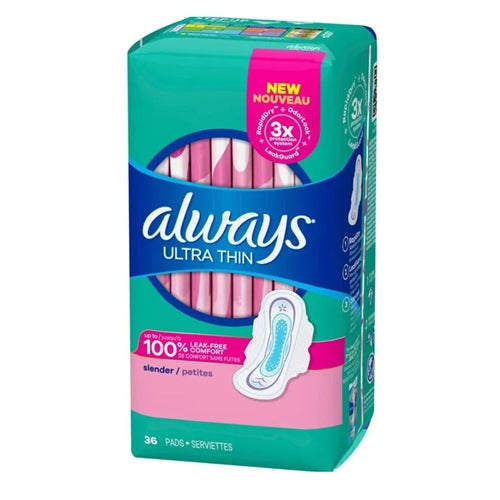 Always Ultra Thin Pads Slender Unscented With Wings, 36 Count