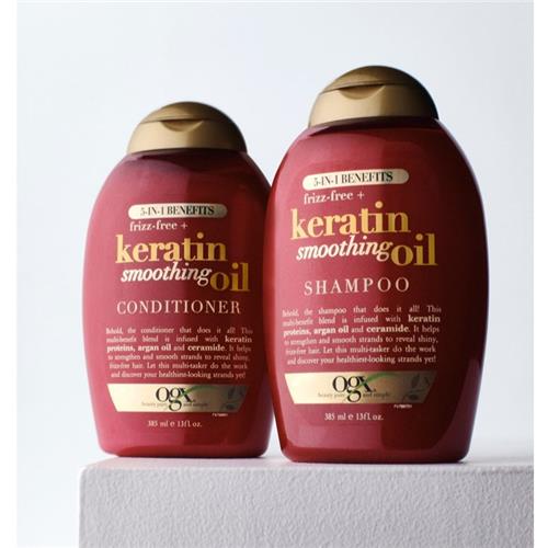 OGX Frizz Free Keratin Smoothing Oil 5 In 1 Benefits 13 fl oz