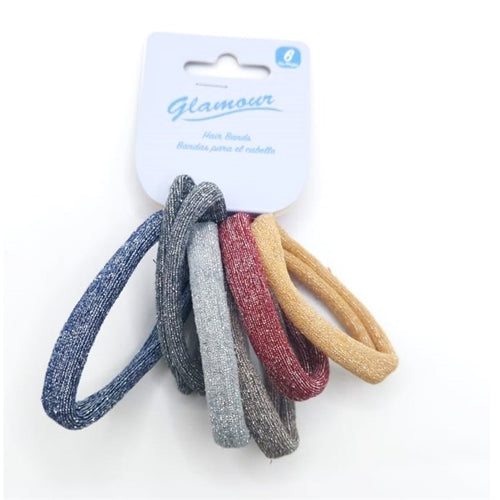 Glamour 6Pc Colored Glitter Hair Ties
